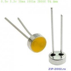Мощные светодиоды 0.5w 3.2v 30ma 100lm 2800K T4.4mm