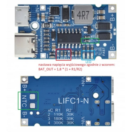 Зарядное устройство 2S 18Вт Li-Ion 21В LiFePO4 18В USB-C 0105